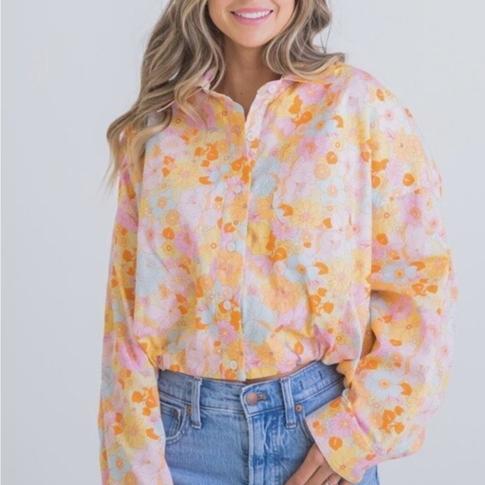 KARLIE London Floral Pocket Shirt Floral Long Sleeve Button Up Top M Blouse NWOT